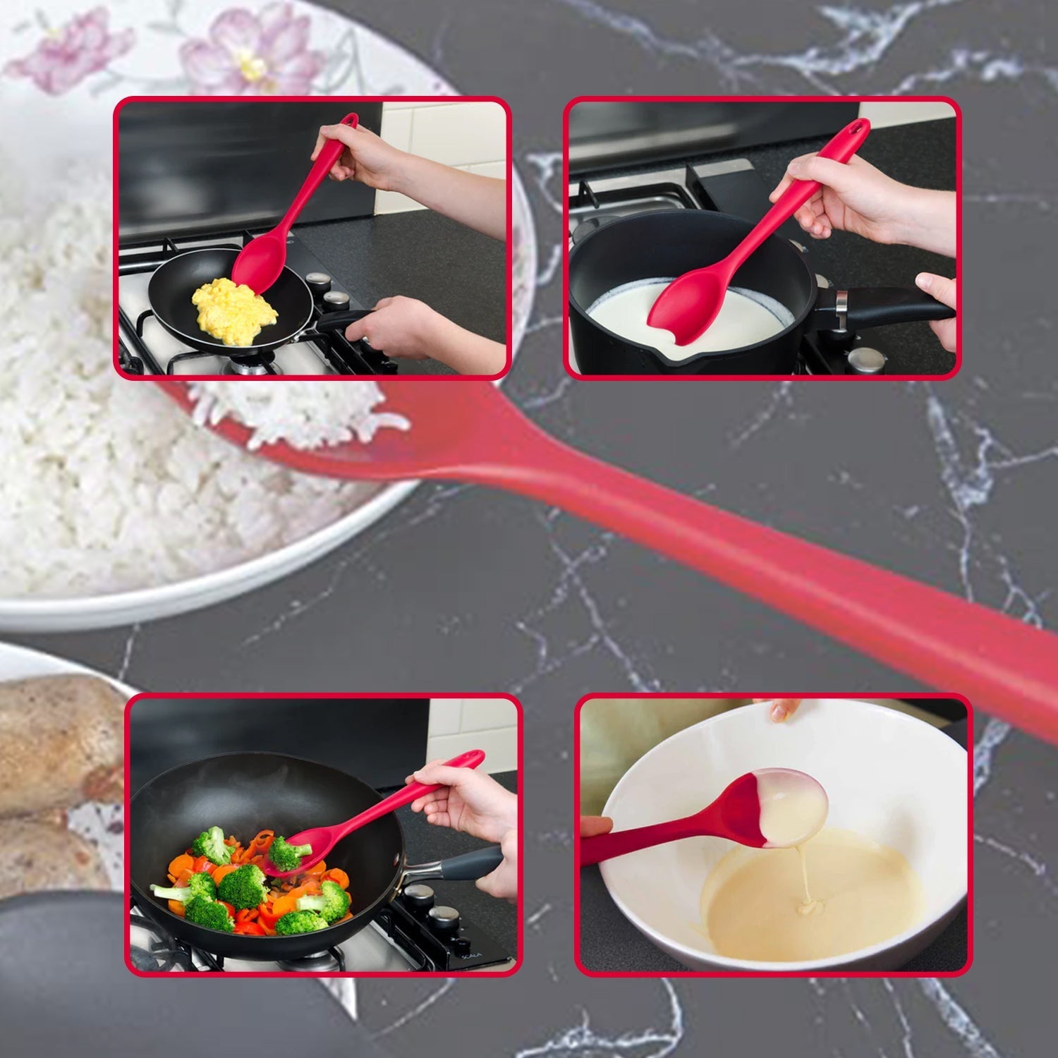 2101 Non-Stick Small Silicone Stainless Steel with Silicone Coating Spatula spoon. DHRmart