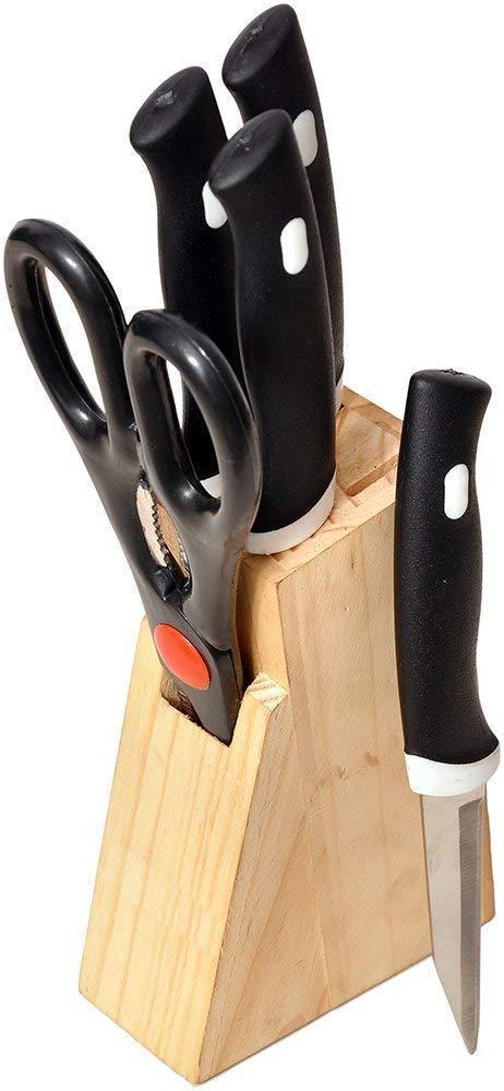 102 Kitchen Knife Set with Wooden Block and Scissors (5 pcs, Black) DHRmart