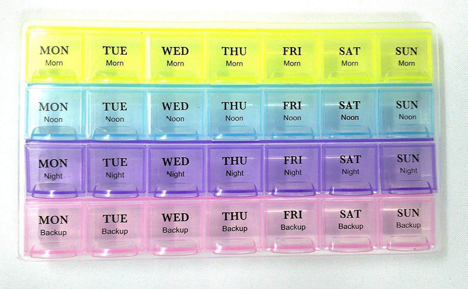 0383 Pill Case- 4 Row 28 Squares Weekly 7 Days Tablet Box Holder Medicine Storage Organizer Container DHRmart